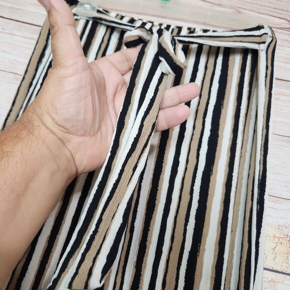 Maxine Nichols Brown Cream Wide Leg Flowy Pull On Tie Front Pants Size L (28x24) - Picture 5 of 13